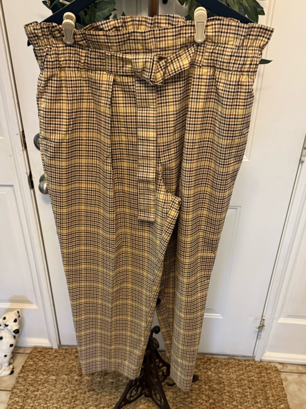 Fabulous Vintage 80s 90s Micro Plaid Pleated Front Tapered Trousers Pants L